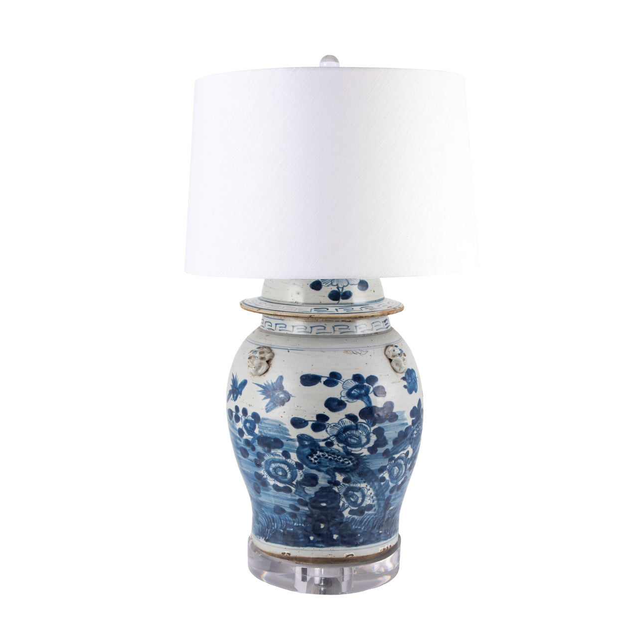 Vintage Temple Jar Lamp with Flower and Bird Motif