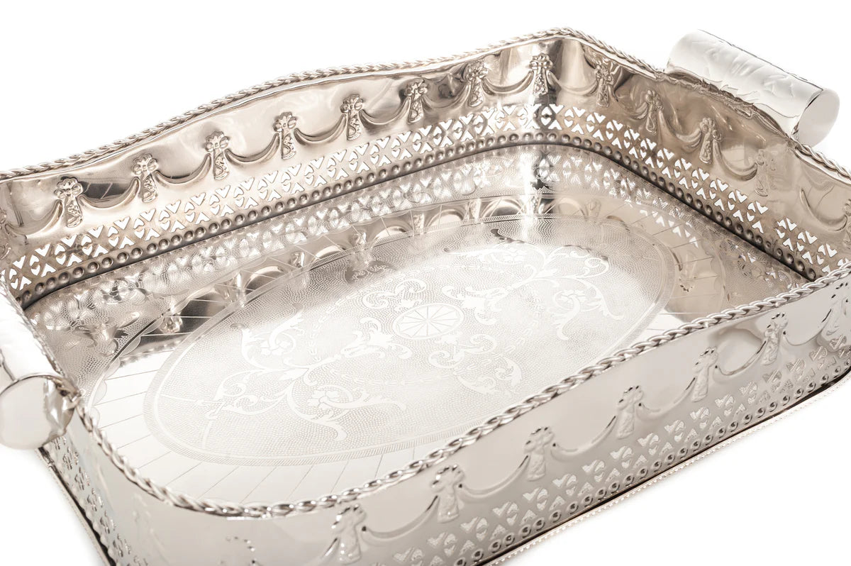 Scalloped Embossed Gallery Tray, Polished Nickel