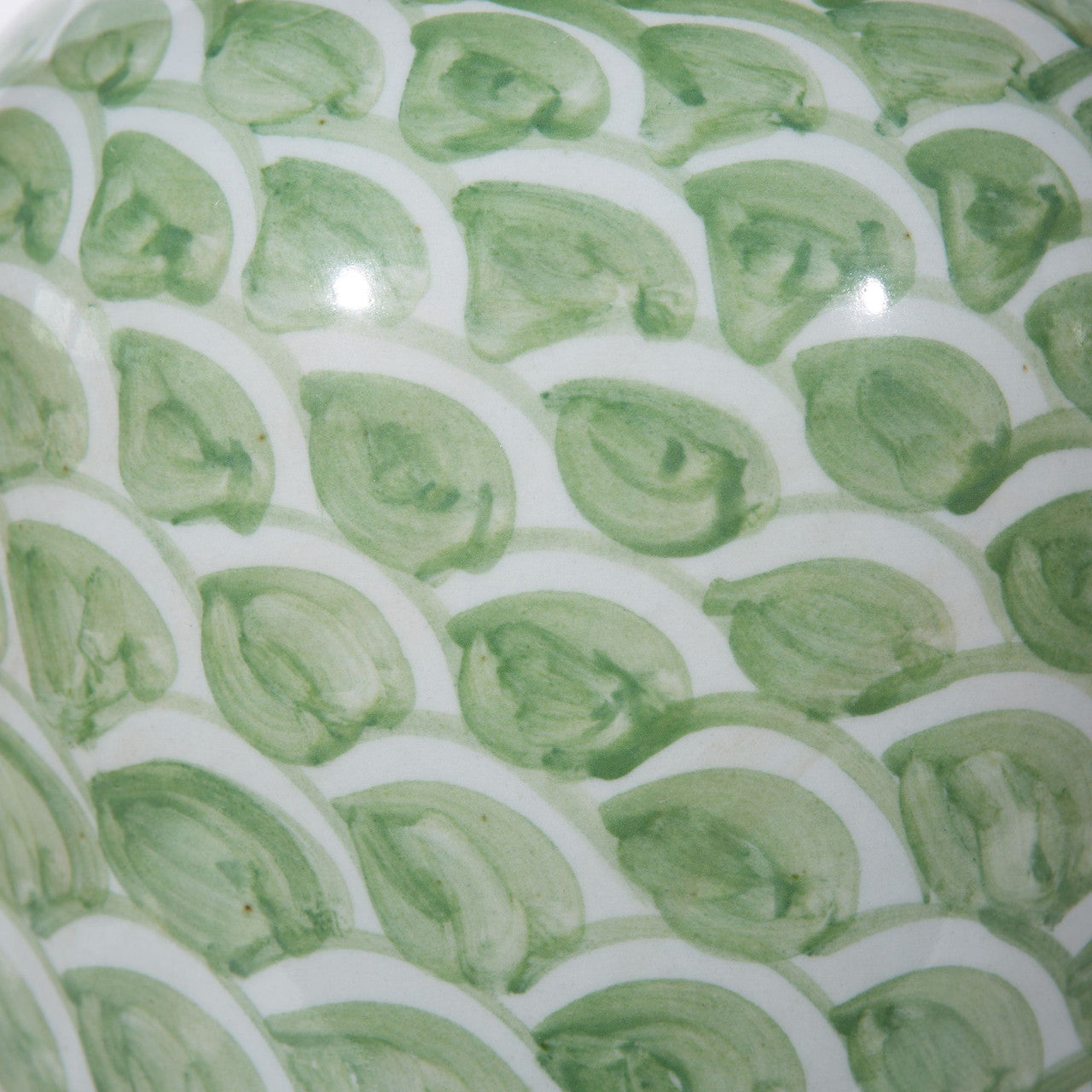 Spring Green Fish Scale Motif Porcelain Jar, Large
