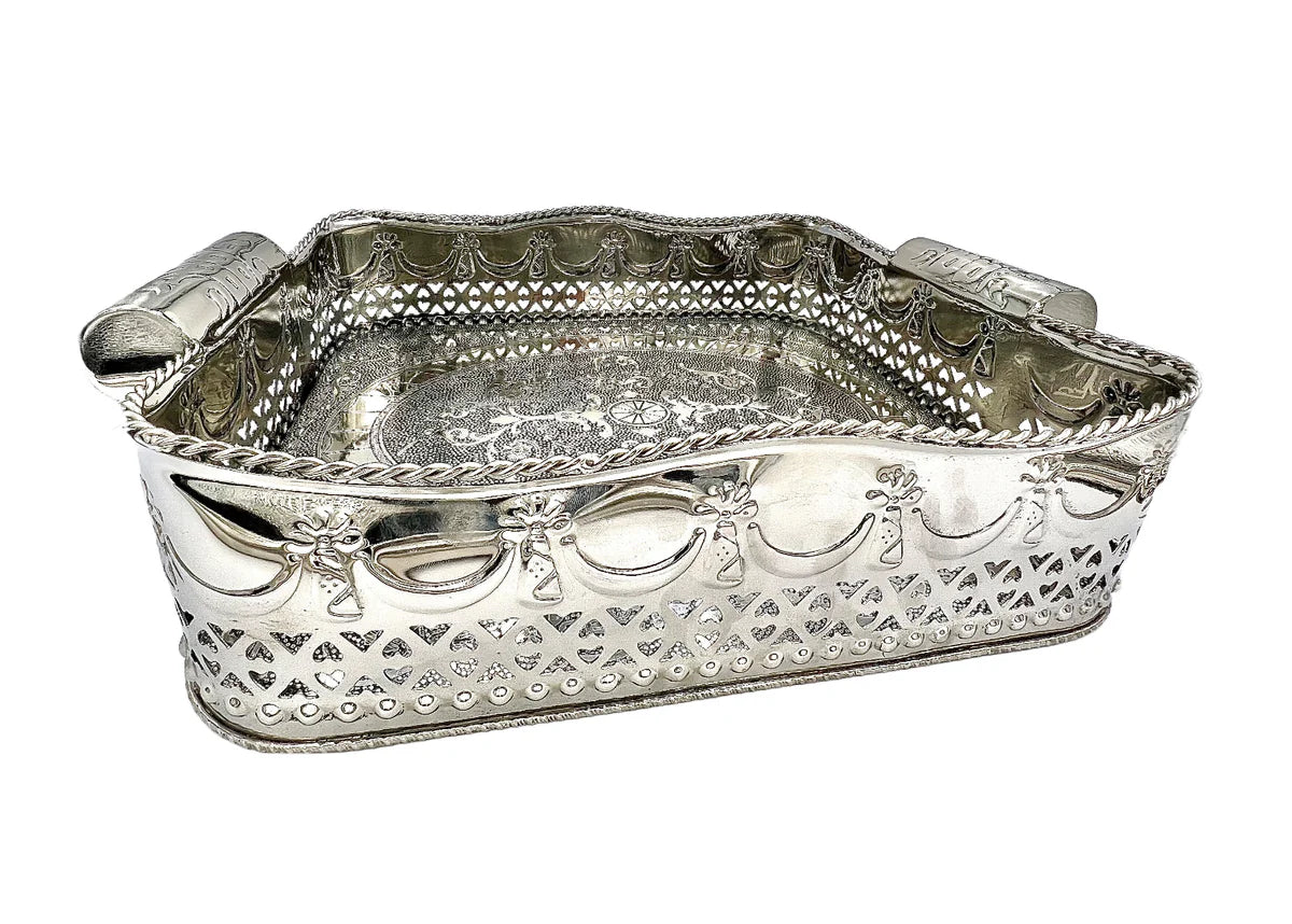 Scalloped Embossed Gallery Tray, Polished Nickel